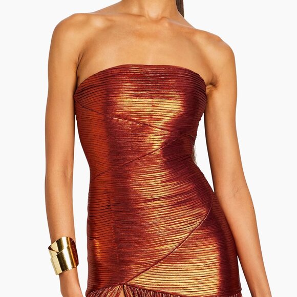Retrofete Chantal Metallic Strapless Dress Rust Color - Picture 3 of 4